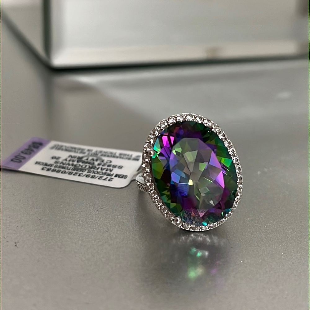 Mystic Topaz & Sterling Silver 925 White Topaz Oval Statement Ring Macy’s NWT